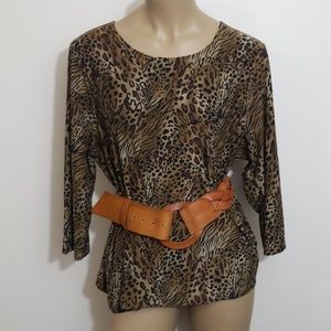 JM Collection  Leopard Print Women's Top, Sz XL